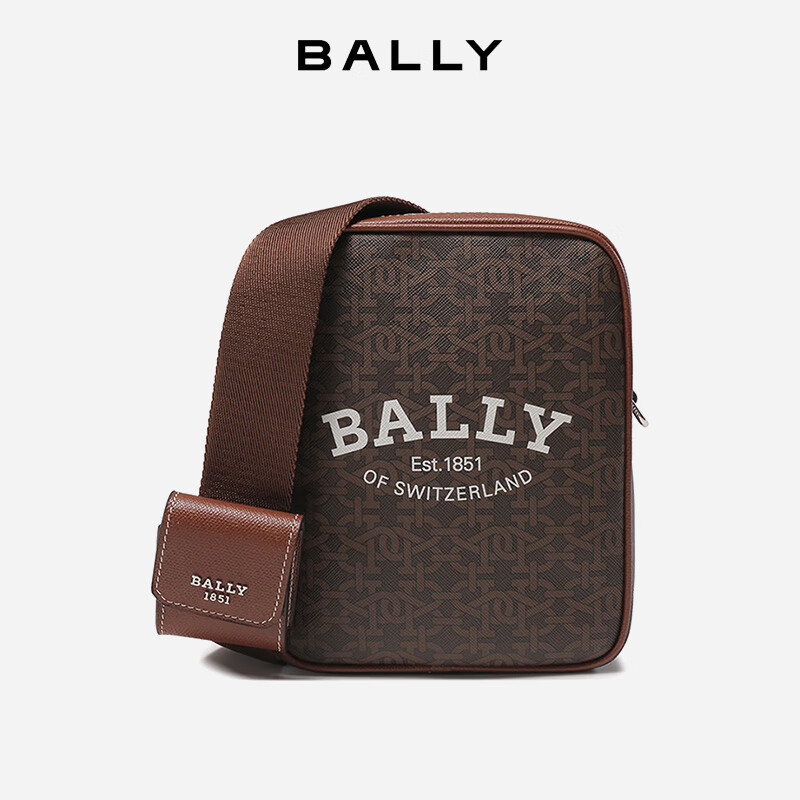 巴利(bally)男士单肩斜挎包棕色老花logo图案  6301801