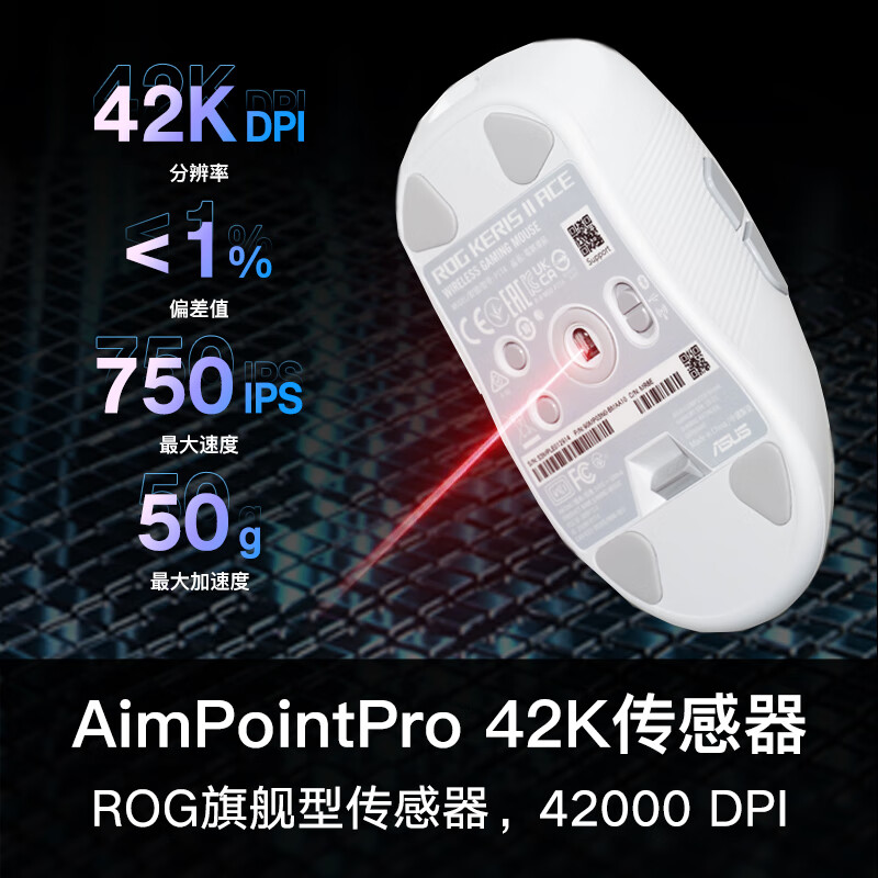 ROG月刃2 ACE 三模无线游戏鼠标 AimPoint Pro传感器 无线4K回报率 54g超轻量化 鼠标 月耀白