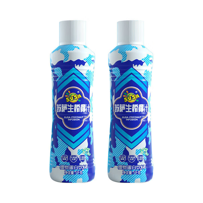 食芳溢susa 苏萨生榨椰子汁饮料1kg *2瓶 椰奶植物蛋白 生榨椰子汁1kg