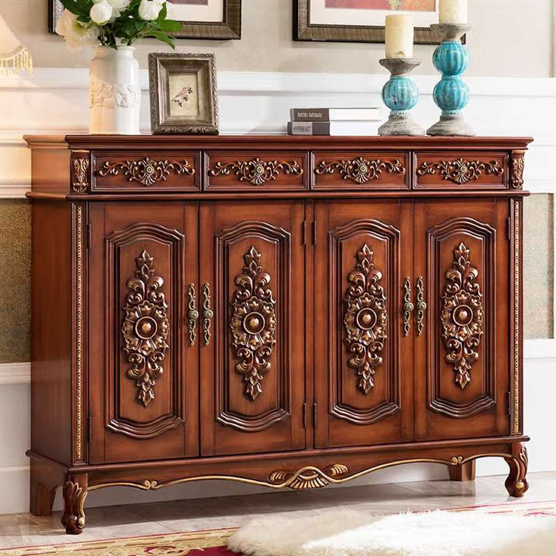 芝易欧式玄关柜入户玄关柜斗柜餐边柜美式鞋柜实木家用大容量三门客厅