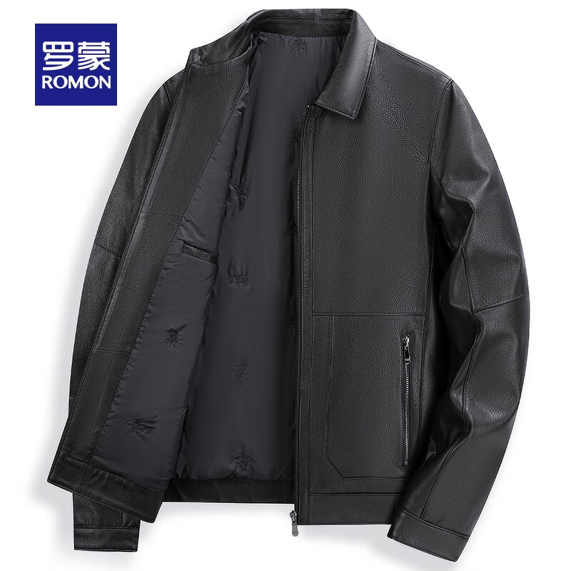 羅蒙（ROMON）山羊皮男士真皮皮衣春秋新款中青年翻領(lǐng)夾克時(shí)尚休閑外套 黑色 L (175)(建議125-140斤)
