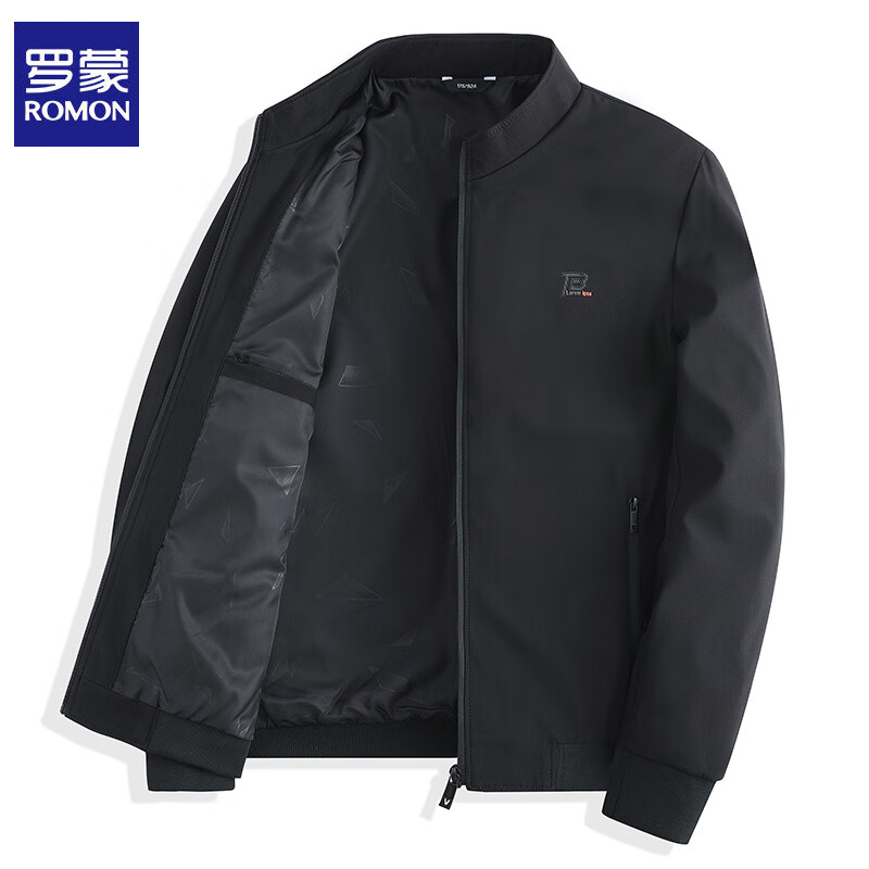 罗蒙（ROMON）夹克外套男2025秋冬季新款男士立领加棉防风茄克衫爸爸装男装上衣 9903黑色 XL (180)