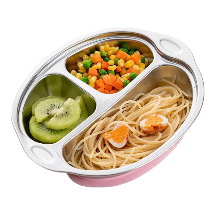 onlycook兒童餐盤吸盤式304不銹鋼餐具分餐盤寶寶嬰兒盤子飯盤-黃色