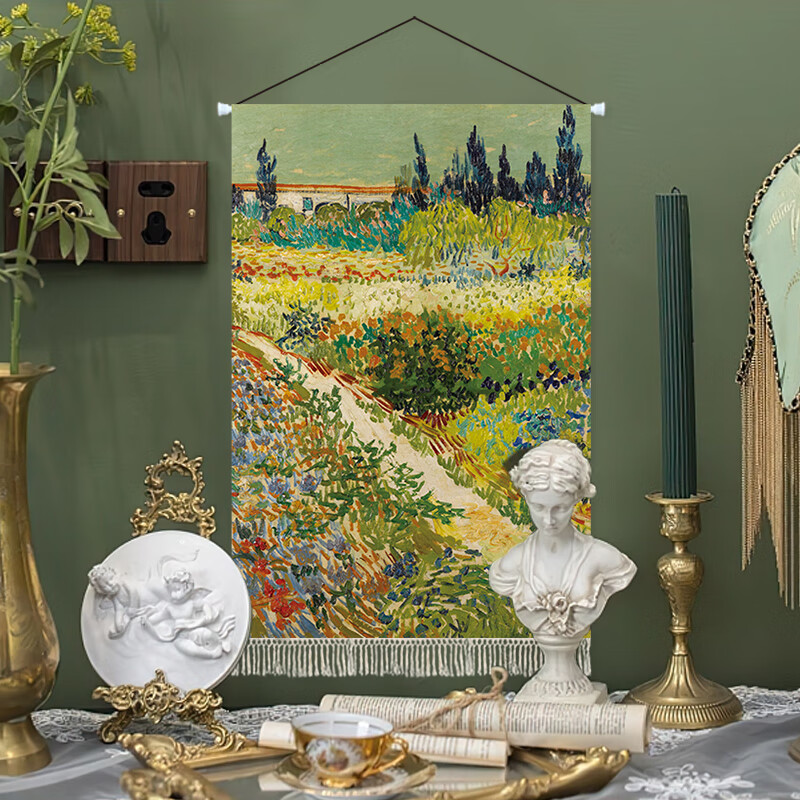 哈兰士梵高风景油画挂毯玄关客厅艺术墙面装饰背景布挂布电表箱遮挡挂