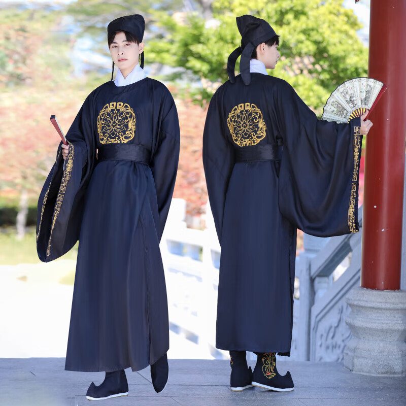 唐制汉服圆领袍男汉服男装黑色圆领袍唐朝官服复原古风长袍中国风