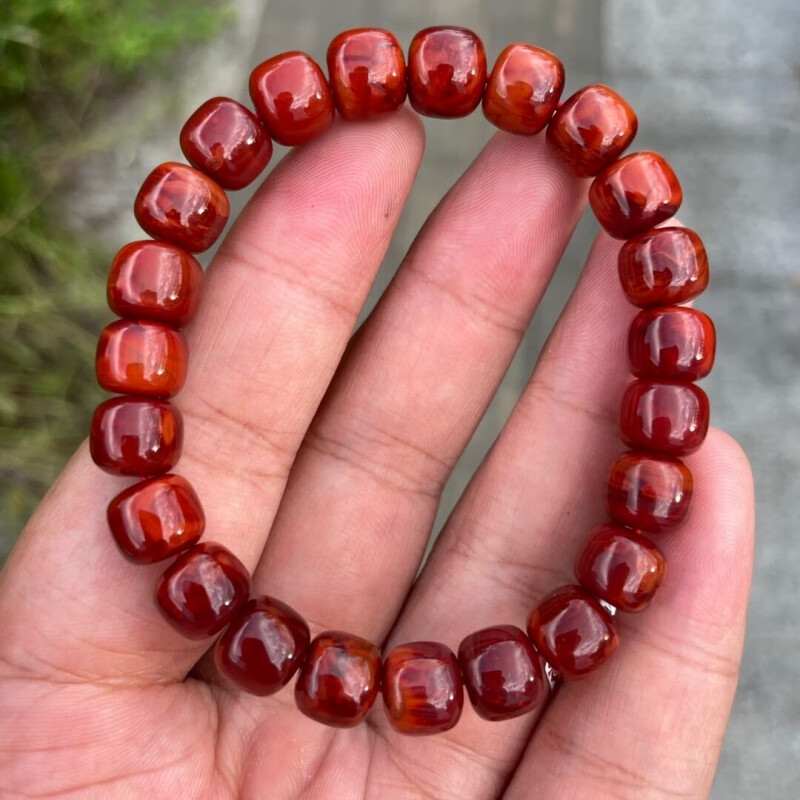 南红火焰纹柿子红老矿老型圆珠手串满色手链南红玛瑙 收藏级血色火焰