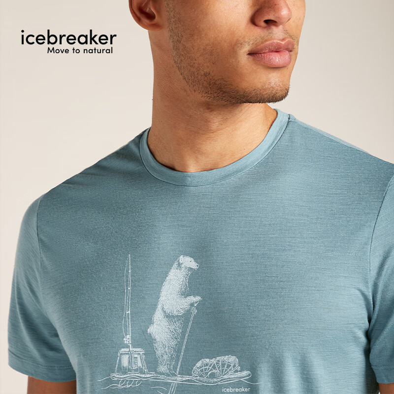 icebreaker美利奴羊毛男150 Tech Lite速干短袖T恤户外徒步登山跑步吸湿排汗 青灰-桨板熊 M