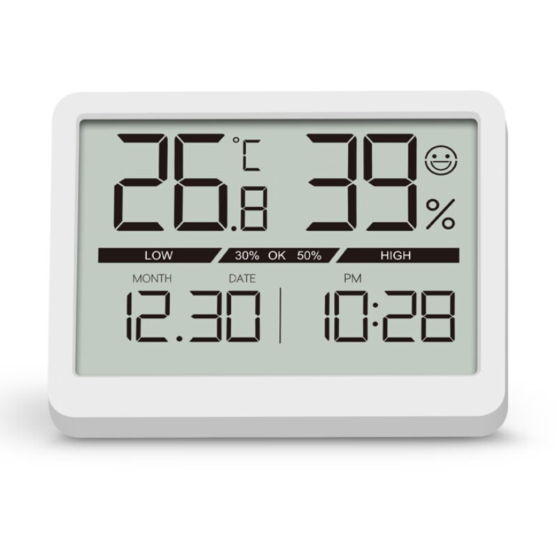 LCD家用温湿度计创意学生仪表 简约多功能床头数字温湿度时钟时间 黑色
