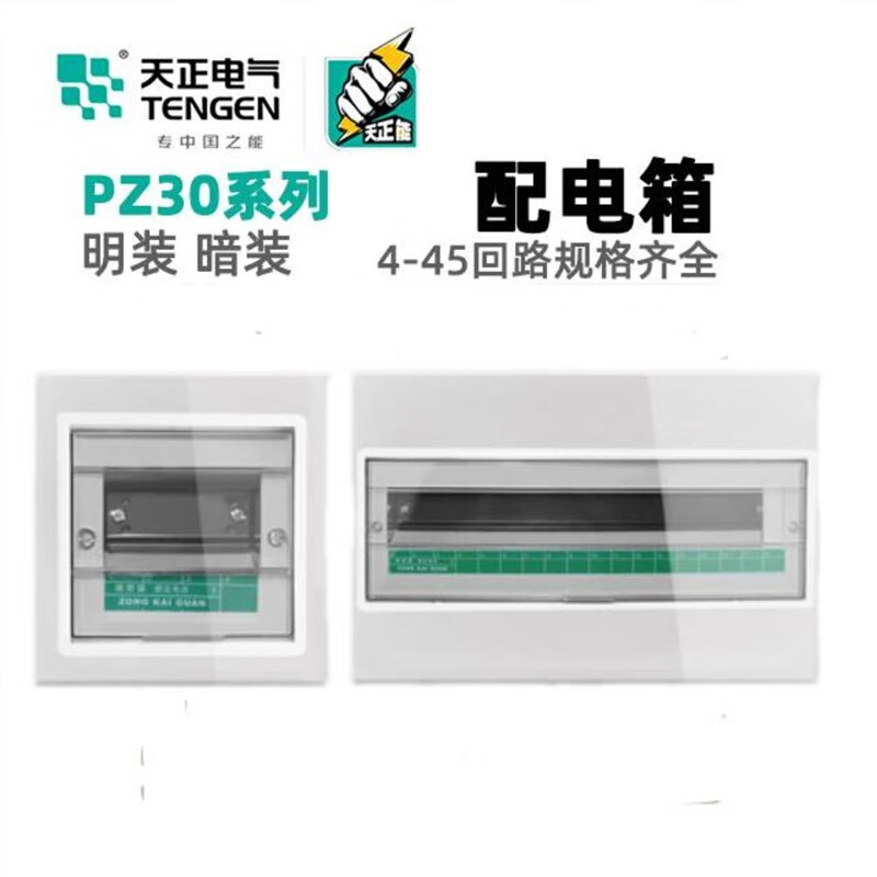 天正電氣（TENGEN）天正配電箱箱體PZ30明裝暗裝10 15 18 20 24家用照明箱強(qiáng)電箱回路 4回路單排 明裝墻外安裝