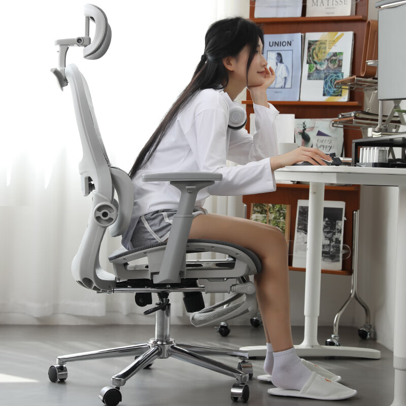 英斯迪尔（INSDEA）人体工学椅子护腰电脑椅家用舒适久坐电竞椅子男生可躺办公室座椅 【高配】灰色+头枕+脚蹬|三级杆 145°可躺