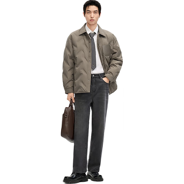 GXG男裝寬松短款羽絨服襯衫外套冬季 卡其色 185/XXL