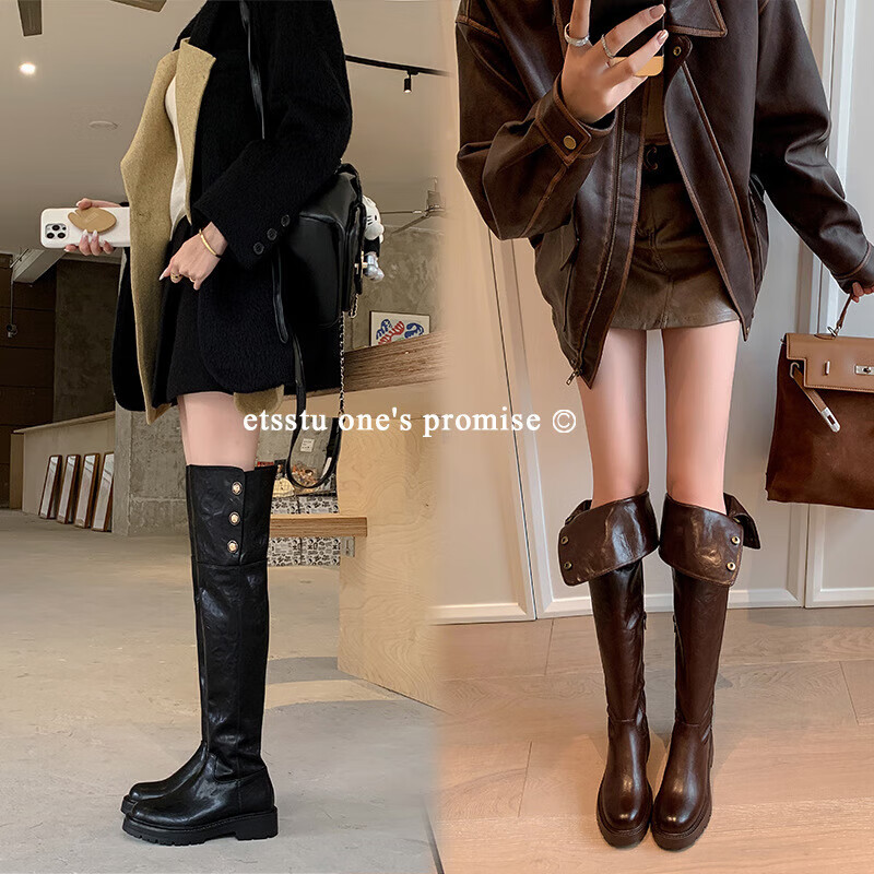 百丽驼美士 balitomms秋冬女鞋穿靴自由小众辣妹大筒围过膝长靴圆头两