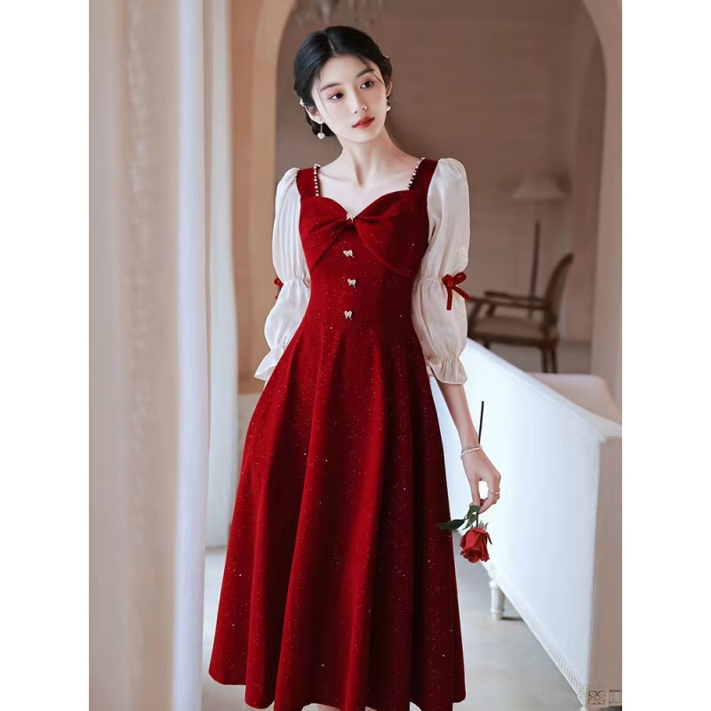 麦娅洛生日礼服女款公主裙成人冬季敬酒服新娘年秋冬新款大码胖mm感