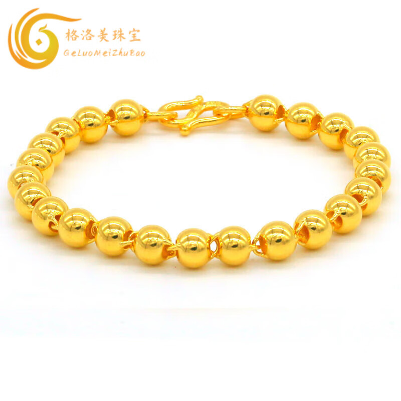 格洛美999足金经典光面圆珠佛珠手链转运珠手链黄金手链 约6.