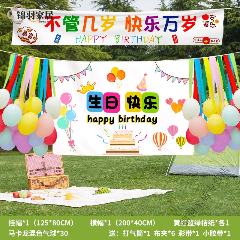 快乐氛围感拉旗挂布横条幅海报布置 生日海报横幅气球套餐a【主图款