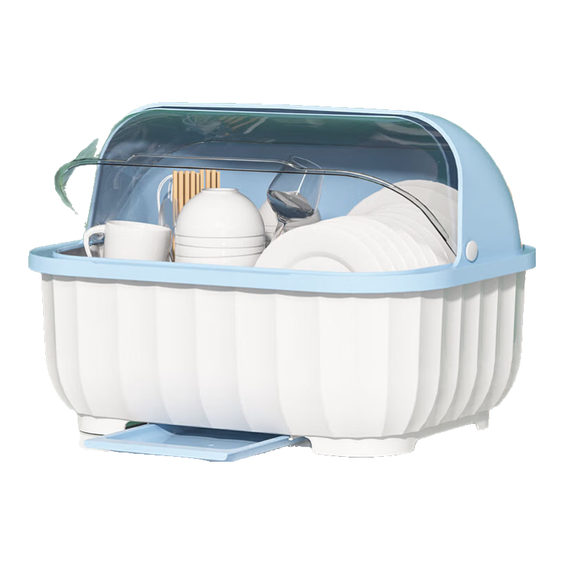 品喻（PINYU）【大号】碗筷收纳盒 碗柜沥水碗架带盖碗筷餐具收纳盒放碗碟架 蓝