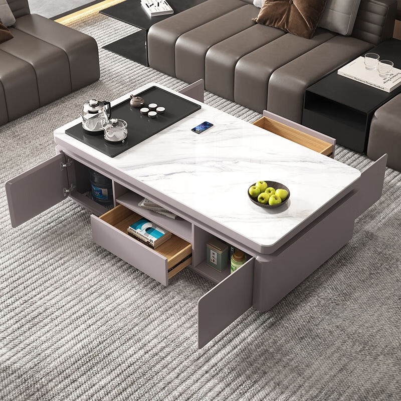 曲柏年新款现代简约岩板功夫茶几客厅家用烧水壶一体泡茶台办公茶桌 1.2米深灰+潘朵拉（含茶炉）