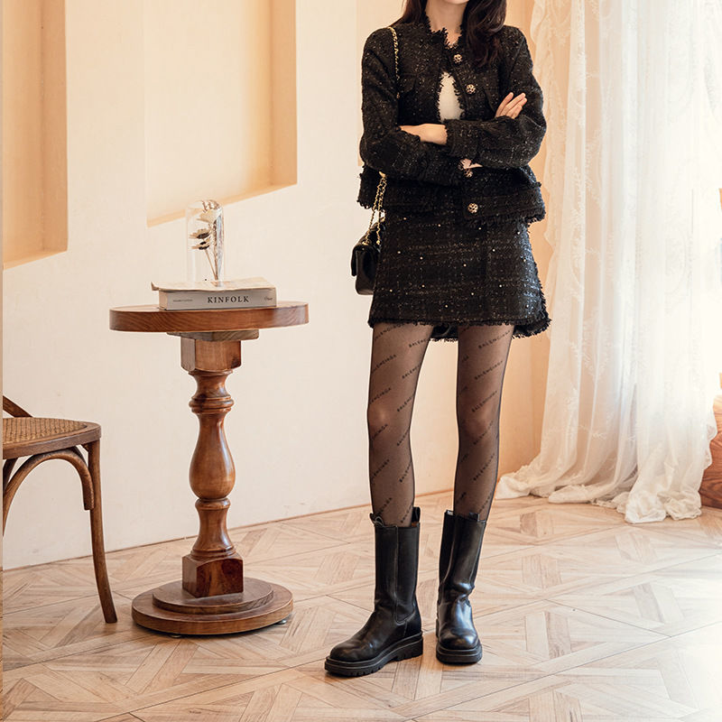 黑丝袜网红b字母丝袜女夏季薄款性感连体打底裤美腿显瘦 巴黎字母款