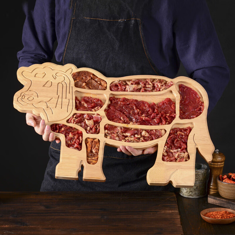 乐宏骏潮汕牛肉盘 潮汕牛肉火锅店拼盘餐具榉木橡木牛杂全牛宴盘子牛