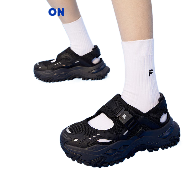 斐乐 FUSION斐乐潮牌女鞋硬糖凉鞋休闲厚底鞋运动鞋 黑-BK 36