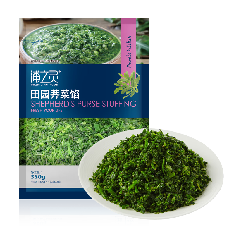 浦之灵 田园荠菜馅 350g/袋 野菜馄饨饺子包子馅 冷冻预制蔬菜 健康轻食