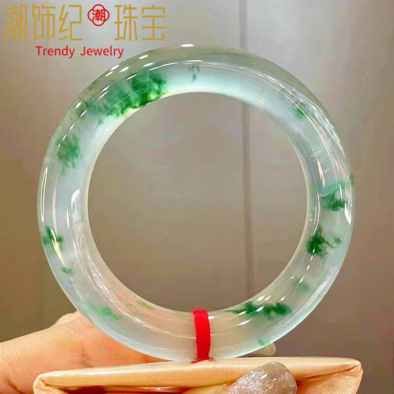 DL 1998胖东来品质冰种翡翠手镯a货飘花天l然缅甸老坑圆条飘绿玉石玉镯子
