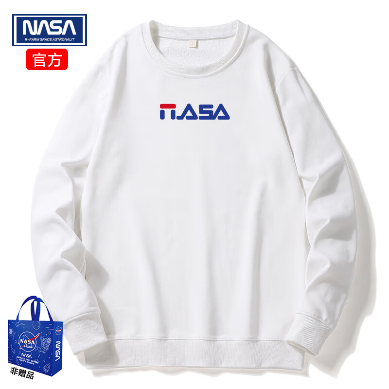 NASAR-FARM官方卫衣男春秋季重磅圆领t恤打底衫潮流百搭纯色精梳棉情侣衣服 常规卫衣-01-白色 XL (130-145斤)