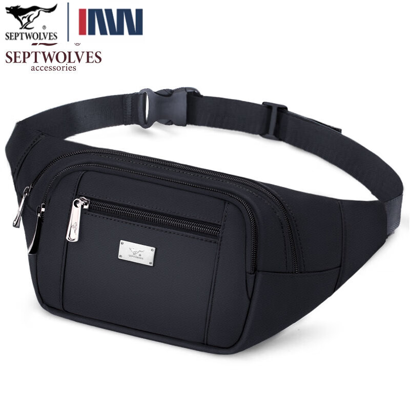 七匹狼2025年新款腰包男多功能运动跑步手机包大容量斜挎包收银帆布腰包 款式一黑色