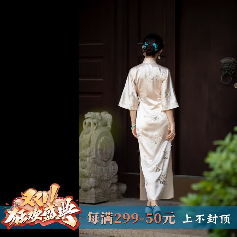 一城风絮丨梦清枝丨绣花复古民国风倒大袖全开襟立领旗袍日常 米色 定位绣花   XL码（现货）高性价比高么？