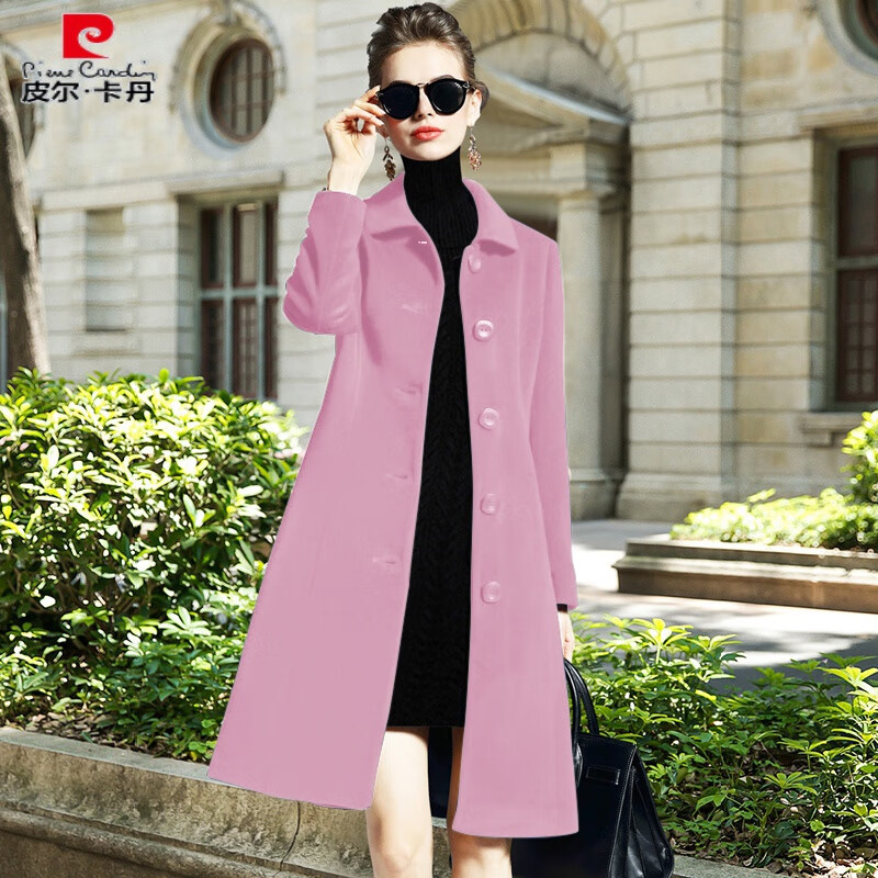 皮爾卡丹（pierre cardin）羊絨大衣100%女雙面絨品牌2023高端雙面中長款年新款雙面呢修身呢 粉紅色 2XL