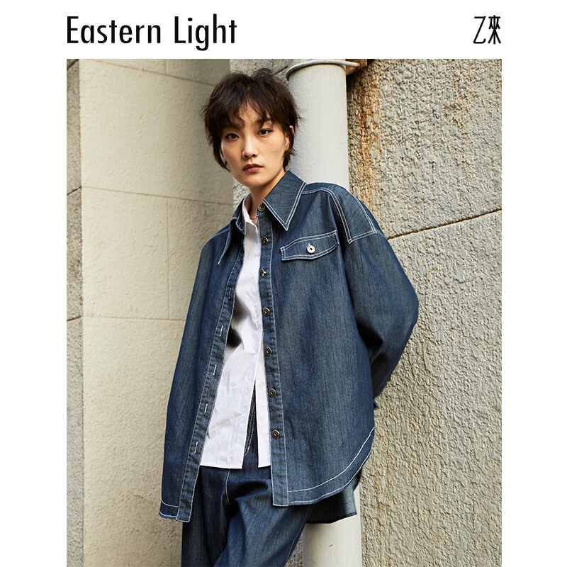 乙来（EASTERN LIGHT）【李一桐同款】复古牛仔外套装女高级感2025秋季新款衬衫上衣显瘦 外套-牛仔蓝 XS