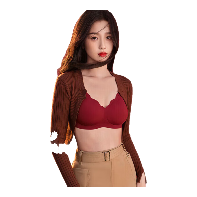 ubras虞书欣同款钻石纱夹心软支撑花瓣杯文胸内衣女胸罩 背勾-丝绒红 L