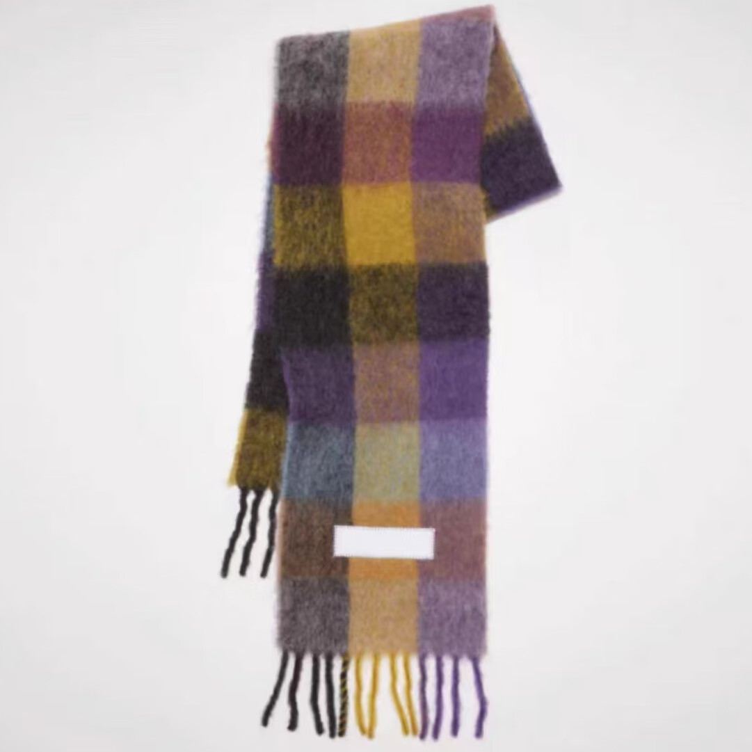 雾绡杨幂氛围感围巾2023新款acne围巾ins格子撞色彩虹色明星杨幂氛围