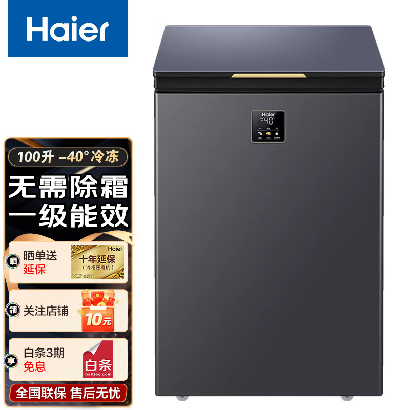 海尔（Haier）冰柜保鲜冰箱小型家用大容量一级能效无霜风直冷藏冻商用冷柜 100升植萃净味-40度 100L