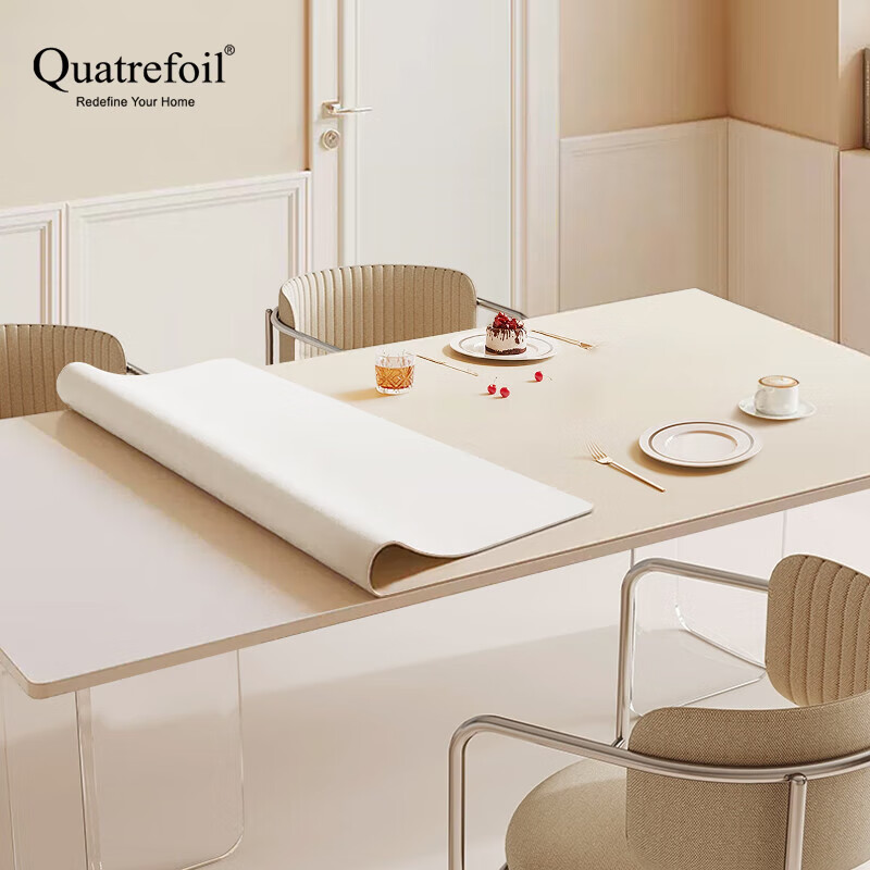 quatrefoil防水餐桌垫桌布办公室电脑桌面学生书桌垫茶几垫子60120cm奶白色 奶白色60*120cm桌垫