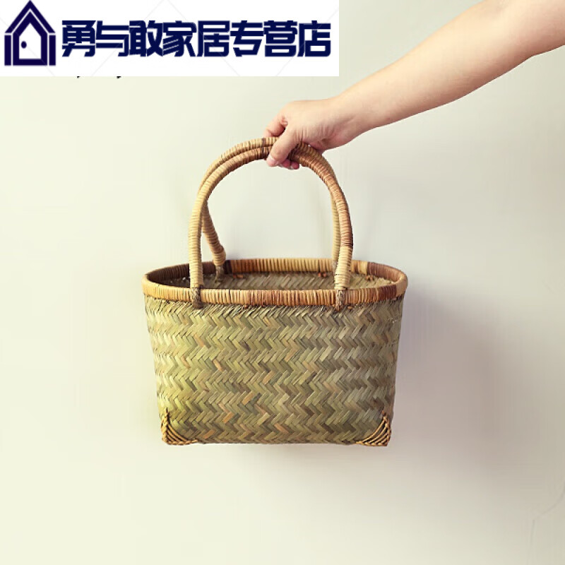 竹編買(mǎi)菜籃子 提手籃購(gòu)物籃蔬菜水果籃手工竹編籃子采摘籃子 提手菜籃小號(hào)