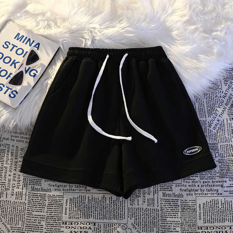 事思新款夏季宽松黑色休闲运动短裤女家居短裤可外穿显白百搭热裤