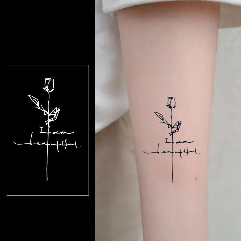 草本半纹身贴防水男女 持久两周花臂纹身贴 果汁英文玫瑰b款-1张