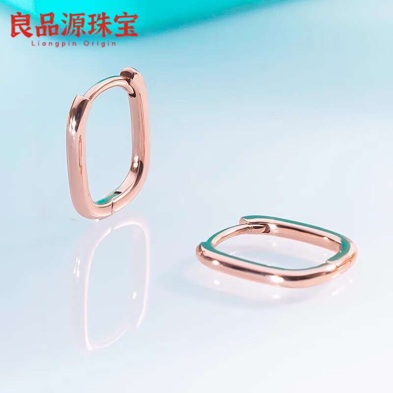 良品源耳圈18k玫瑰金18k金u型耳环女百搭时尚个性耳饰 银几何方环彩金