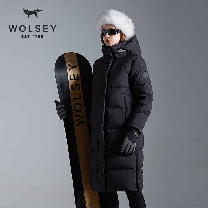 WOLSEY长款PolarX鸭绒服女户外拒水防风寒保暖连帽面包服加厚外套 亮白色 L 170