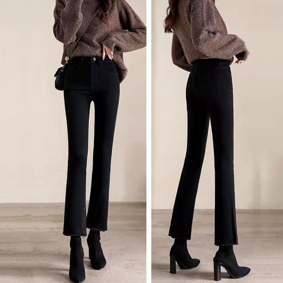 凌菲小姐(miss ling fei)法棍裤女冬季2024新款高腰微喇牛仔裤秋加绒