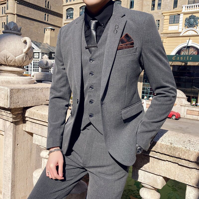 彤瑛男套装一整套全身西装商务正装三件套修身韩版休闲潮新郎结婚礼服