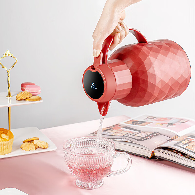 乐唯诗（LOVWISH） 保温壶家用办公室保温瓶热水瓶车载水壶暖水壶玻璃内胆开水瓶 樱花粉【温显款】1000ml