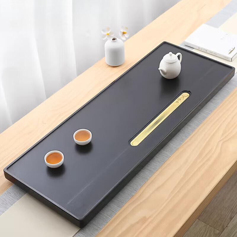 多瑙夢(mèng)天然烏金石茶盤(pán)家用簡(jiǎn)約辦公室整塊石頭茶臺(tái)茶海排水式 60*25*3cm烏金石