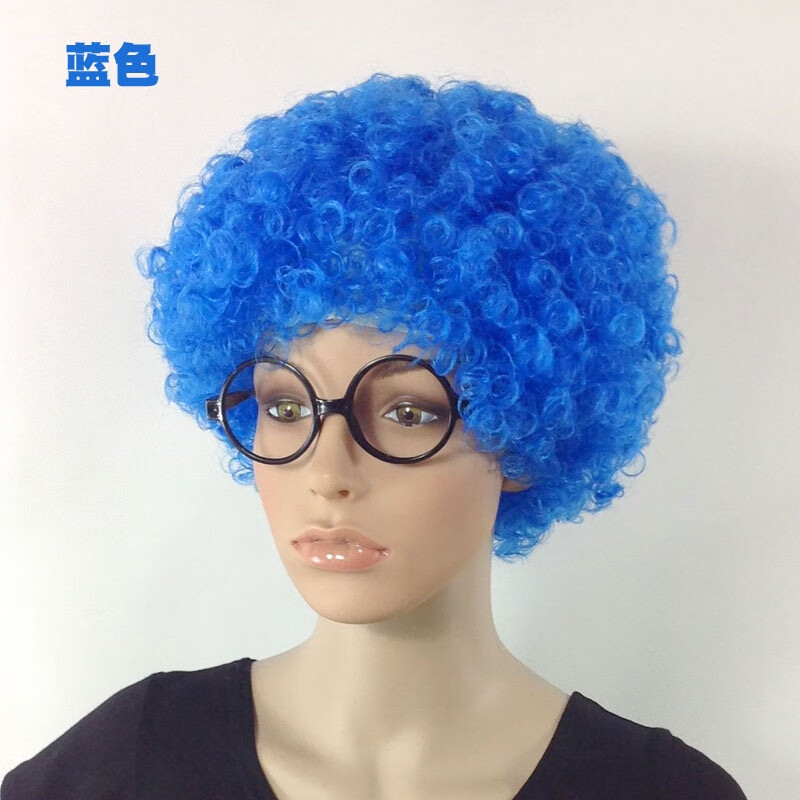 发型日儿童发套幼儿园男女孩假发表演搞笑可爱短发卷发爆炸头 深蓝色