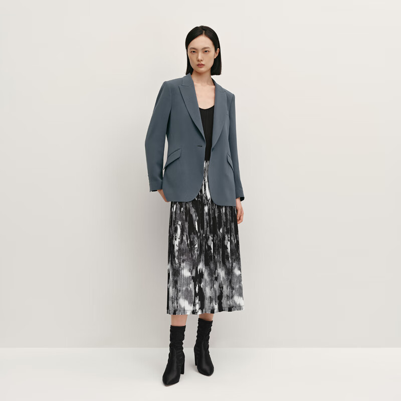 OVV2024秋冬新款女装戗驳领一粒扣简约优雅休闲西服外套 雾霾蓝 XS