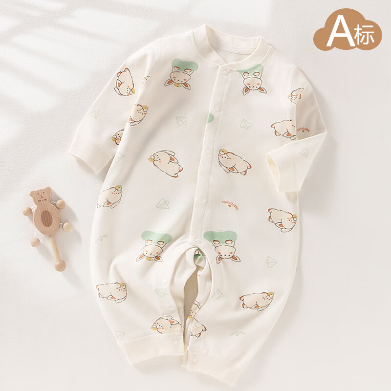 棉芹（MianQin）婴儿秋装衣服连体衣纯棉春秋宝宝爬服新生儿哈衣内衣男长袖连体衣 兔团子 66cm