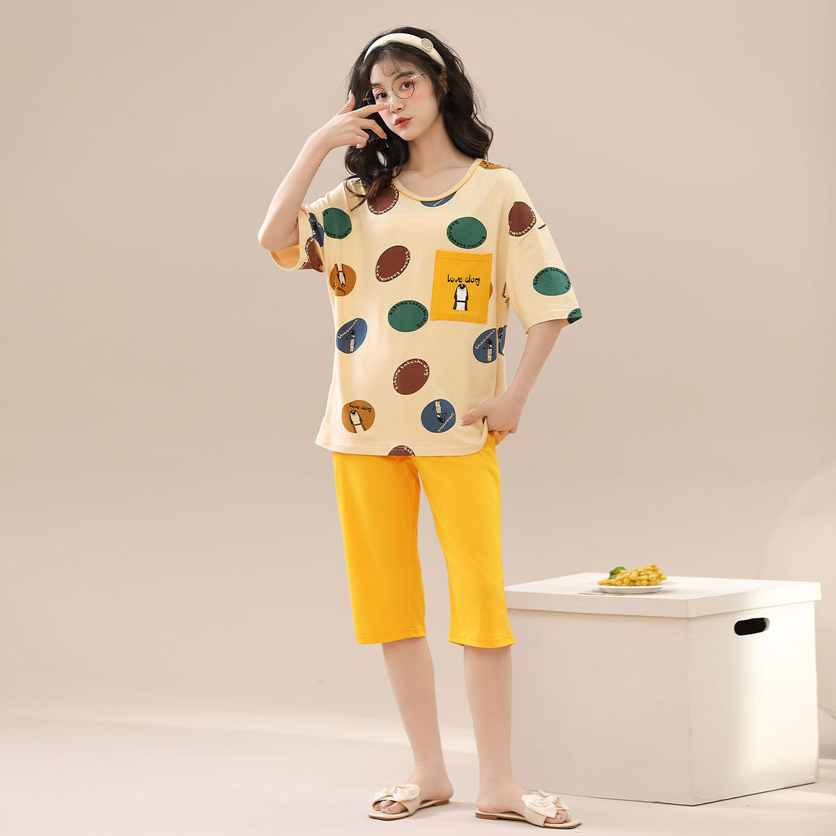 香蜜闺秀GOSO夏季女士家居服简约舒适亲肤睡衣可外穿 3233041黄色 L