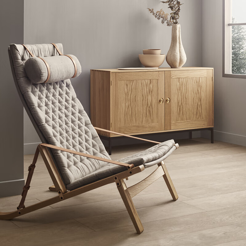 norhor原版进口/北欧丹麦carl hansen/fk10橡木实木真皮折叠躺椅休闲