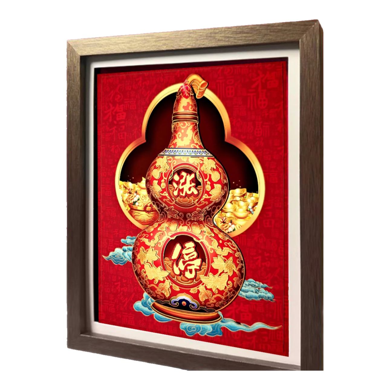 漲停畫漲停板葫蘆相框畫3d立體股市文創(chuàng)送股民招財(cái)運(yùn)抓漲停擺件 漲停葫蘆-27x22cm-金絲胡桃框